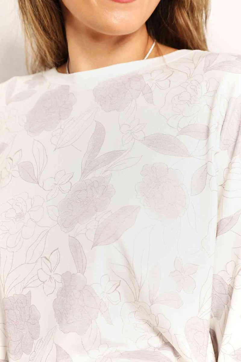 Double Take Floral Long Sleeve Top and Shorts Loungewear Set - Three Mad Hatters Mercantile 