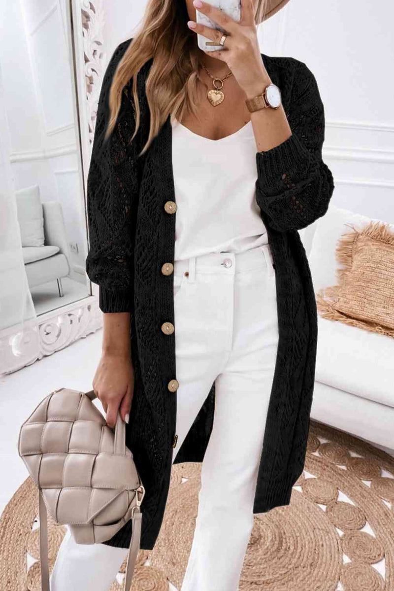 V-Neck Long Sleeve Cardigan Cardigan Black S 