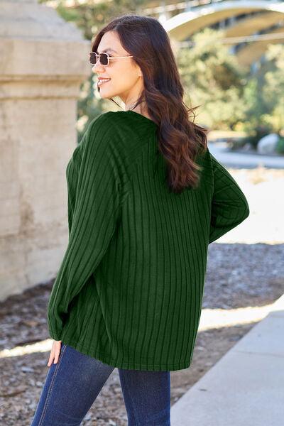 Basic Bae Full Size Ribbed Round Neck Long Sleeve Knit Top - Three Mad Hatters Mercantile 
