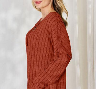 Basic Bae Full Size Ribbed Half Button Long Sleeve T-Shirt