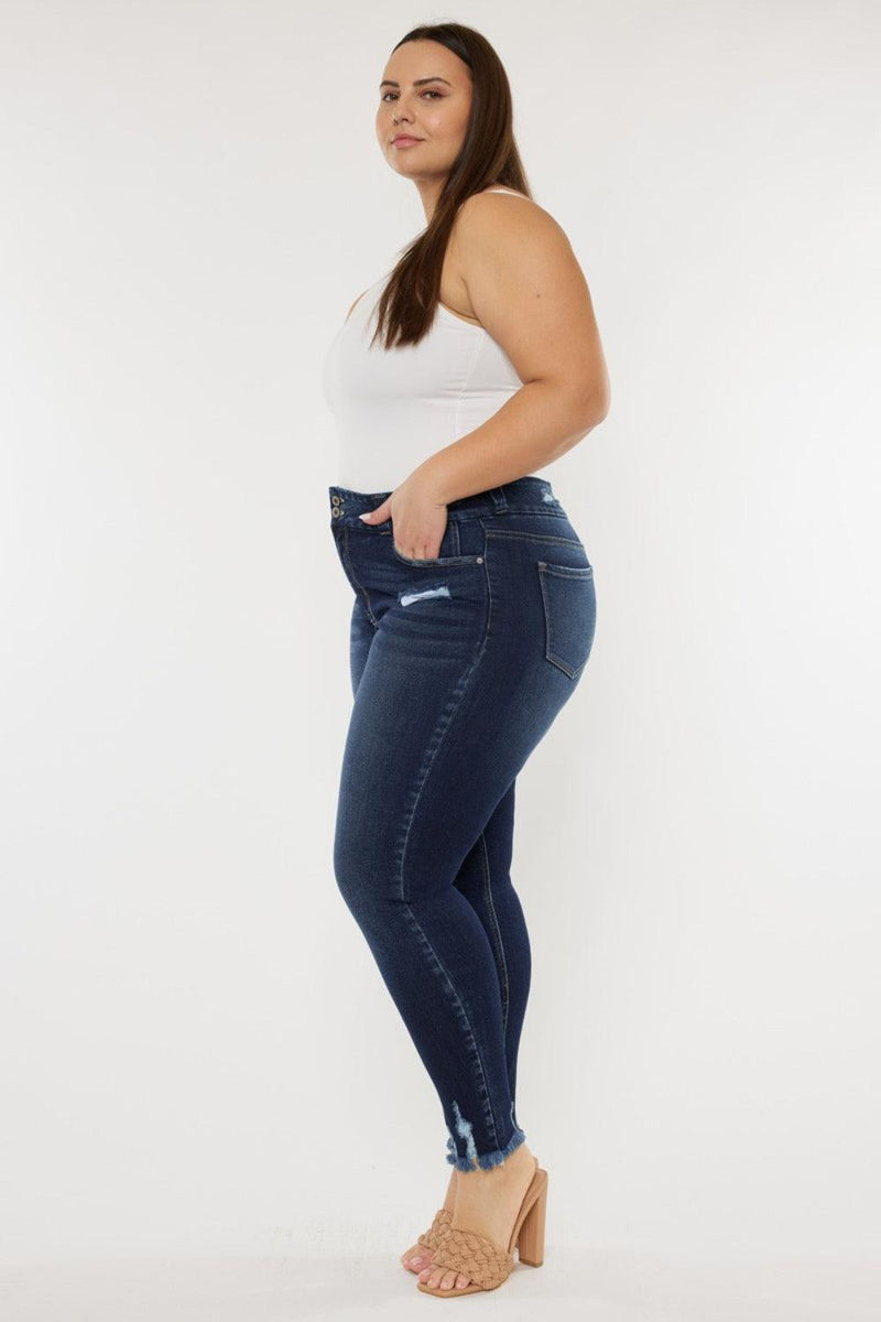 Kancan Full Size Cat's Whiskers Raw Hem High Waist Jeans - Three Mad Hatters Mercantile 