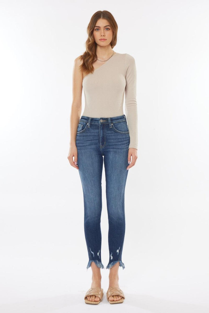 Kancan Raw Hem High Waist Cropped Jeans - Three Mad Hatters Mercantile 
