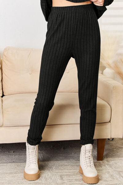 Basic Bae Full Size Notched Long Sleeve Top and Pants Set - Three Mad Hatters Mercantile 