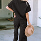 Double Take Texture Short Sleeve Top and Pants Set Womens Lounge Set   