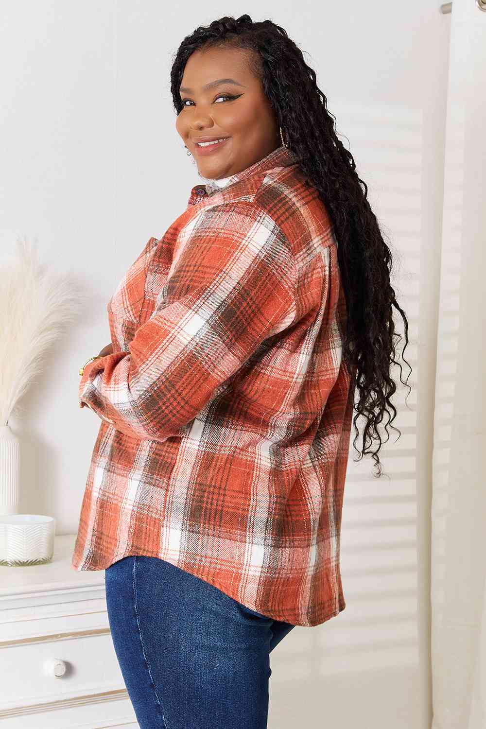 Double Take Plaid Collared Neck Long Sleeve Shirt Long Sleeve Shirt   