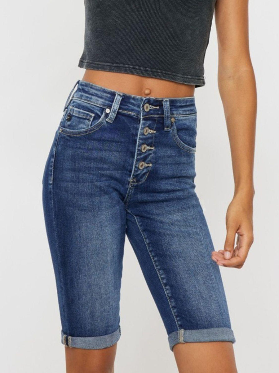 Kancan Full Size Cat's Whiskers Button Fly Denim Shorts - Three Mad Hatters Mercantile 