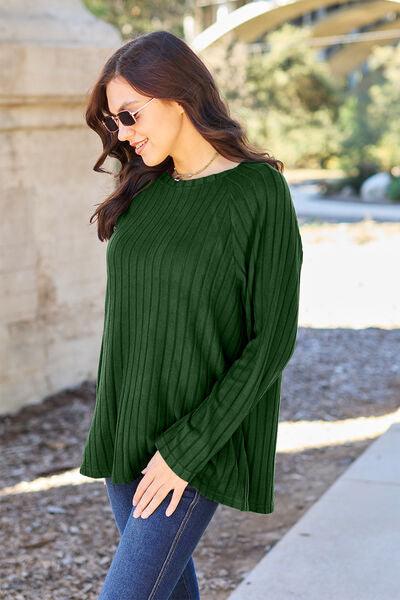 Basic Bae Full Size Ribbed Round Neck Long Sleeve Knit Top - Three Mad Hatters Mercantile 