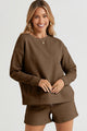 Double Take Full Size Texture Long Sleeve Top and Drawstring Shorts Set Womens Short Set Chestnut S 