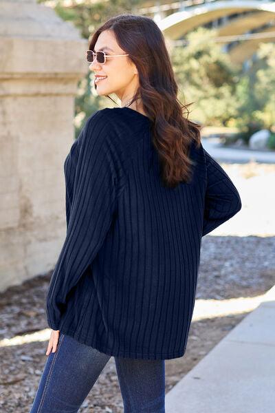 Basic Bae Full Size Ribbed Round Neck Long Sleeve Knit Top - Three Mad Hatters Mercantile 