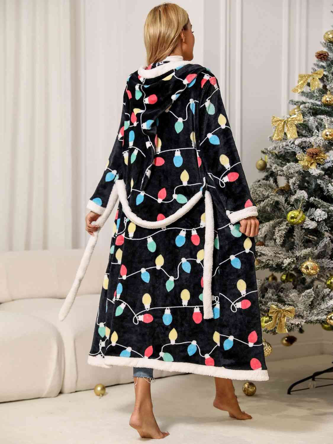 Tie Waist Hooded Robe Robe   