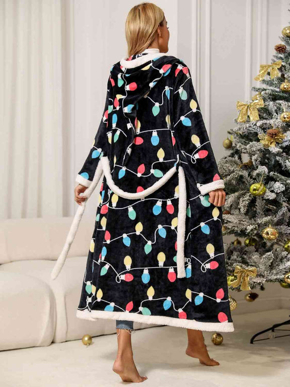 Tie Waist Hooded Robe Robe   