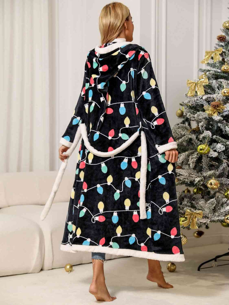 Tie Waist Hooded Robe Robe   