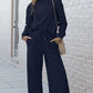 Double Take Full Size Textured Long Sleeve Top and Drawstring Pants Set Activewear Set Navy S 