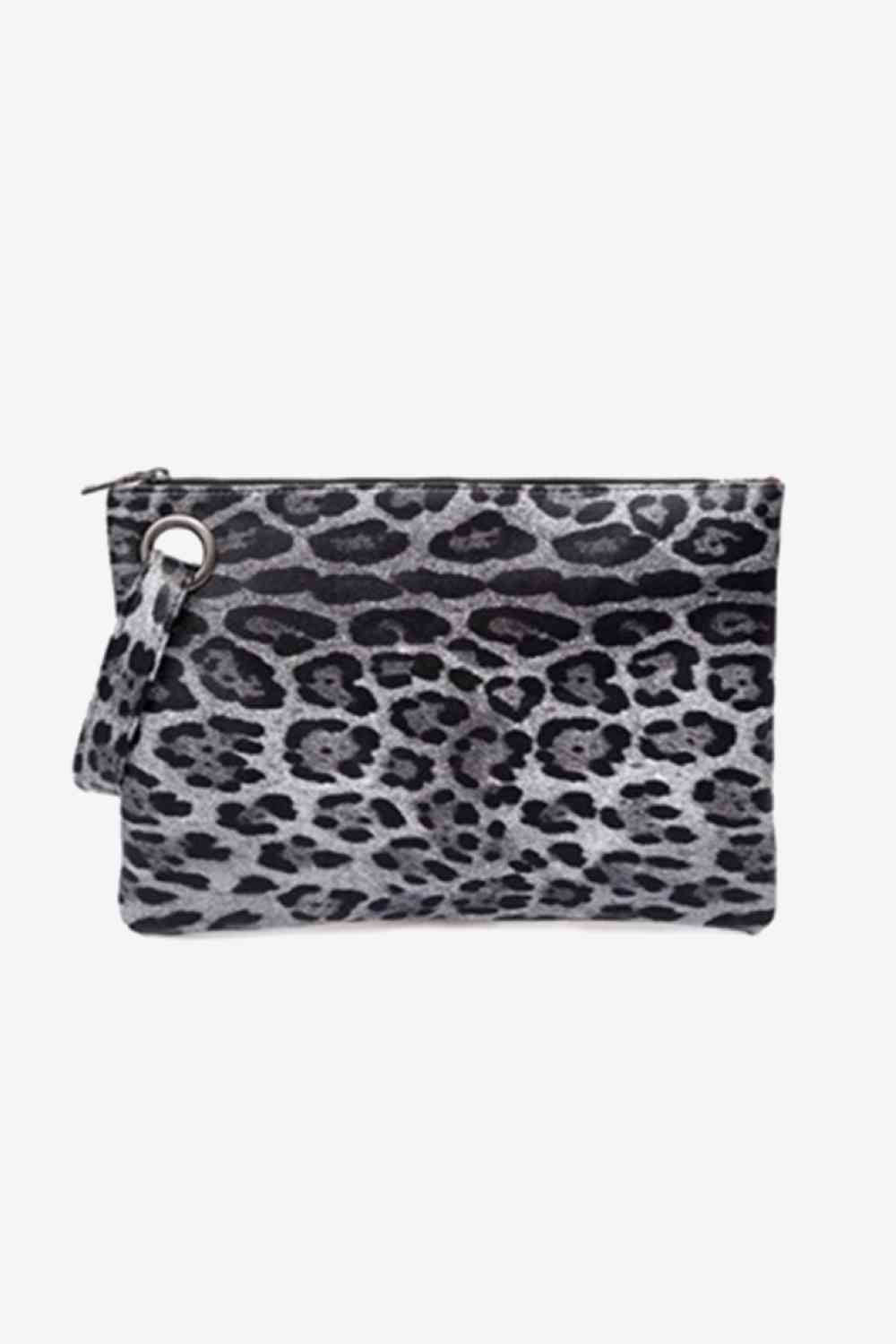 Leopard PU Leather Clutch Clutch Gray One Size 