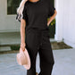 Double Take Texture Short Sleeve Top and Pants Set Womens Lounge Set Black S 