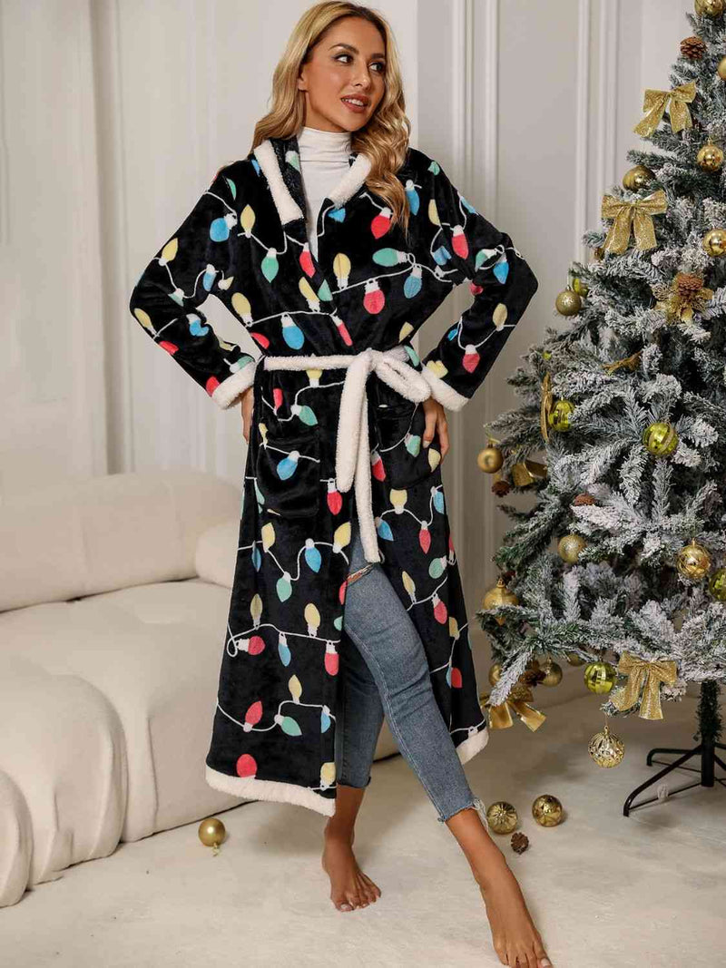 Tie Waist Hooded Robe Robe Black S 