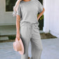 Double Take Texture Short Sleeve Top and Pants Set Womens Lounge Set Cloudy Blue S 