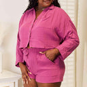 Basic Bae Buttoned Long Sleeve Top and Shorts Set