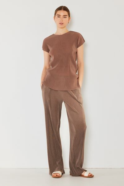 Marina West Swim Rib Pleated Elastic-Waist Wide Leg Pants    