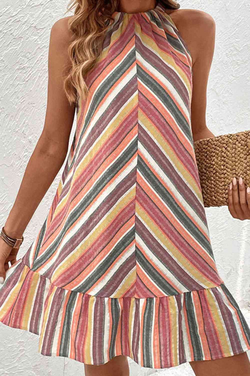 Striped Round Neck Sleeveless Mini Dress Sleeveless Dress   