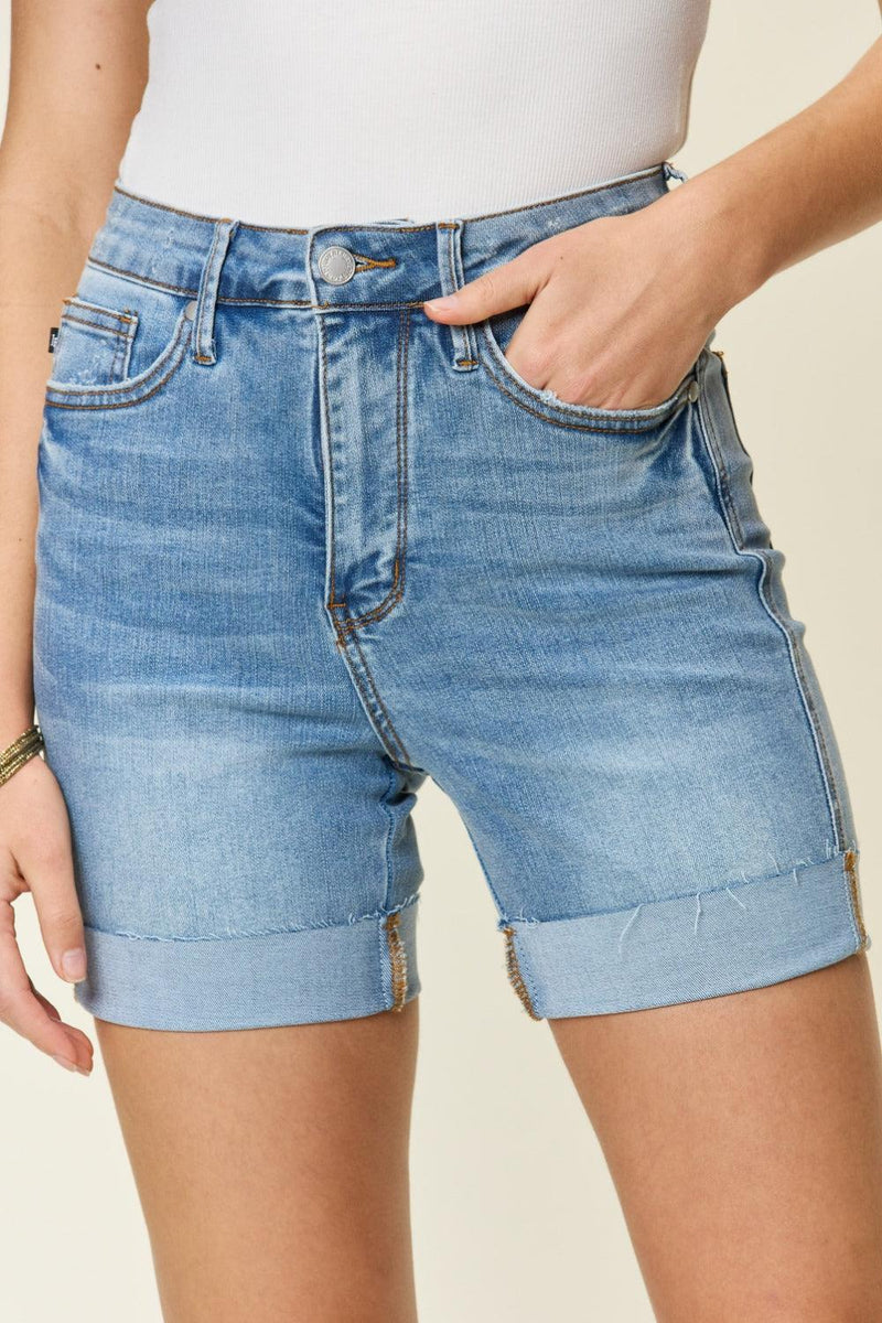 Judy Blue Full Size Tummy Control High Waist Denim Shorts - Three Mad Hatters Mercantile 