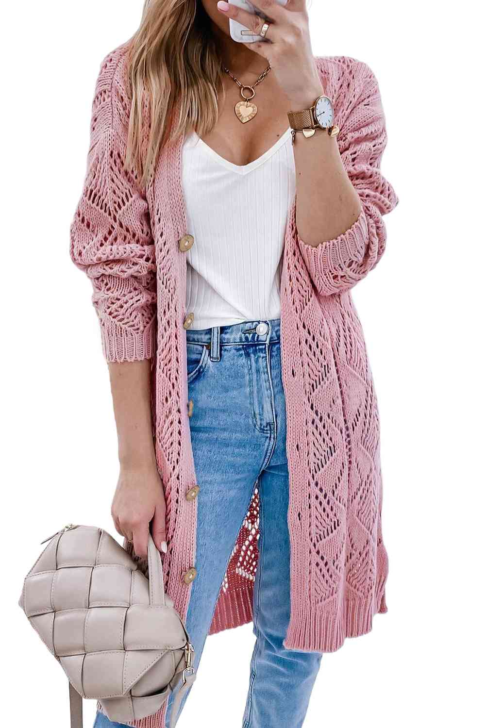 V-Neck Long Sleeve Cardigan Cardigan   