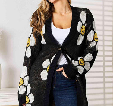 Double Take Floral Button Down Longline Cardigan