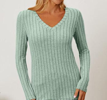 Basic Bae Full Size Ribbed V-Neck Long Sleeve T-Shirt
