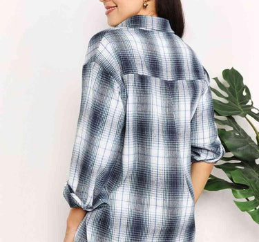 Double Take Plaid Dropped Shoulder Shirt