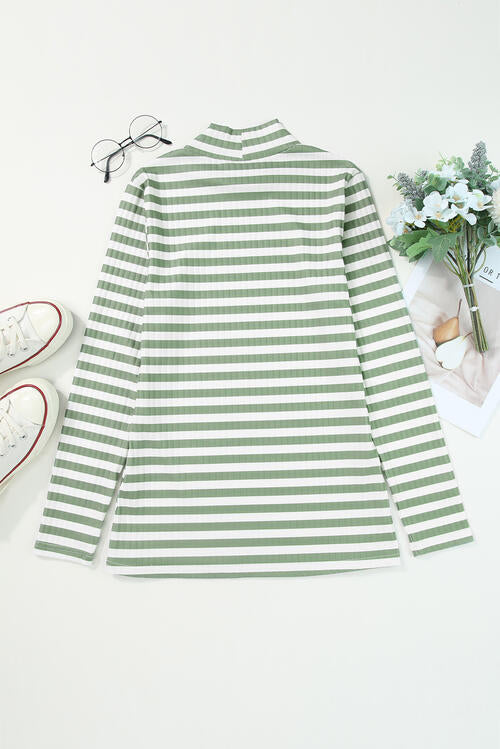 Double Take Striped Mock Neck Long Sleeve Top Womens Long Sleeve Tops   