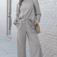 Double Take Full Size Textured Long Sleeve Top and Drawstring Pants Set Activewear Set Light Gray S 