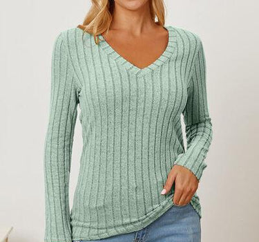 Basic Bae Full Size Ribbed V-Neck Long Sleeve T-Shirt