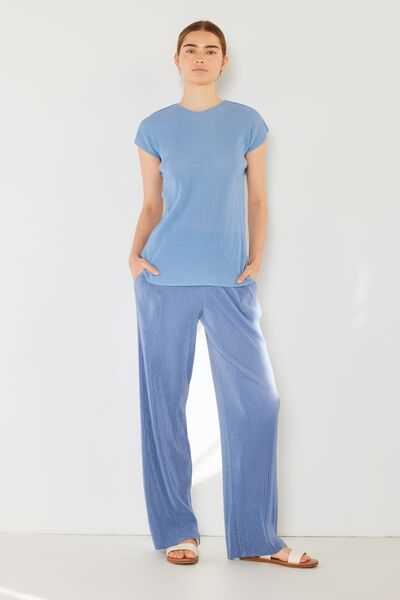 Marina West Swim Rib Pleated Elastic-Waist Wide Leg Pants  Periwinkle S 