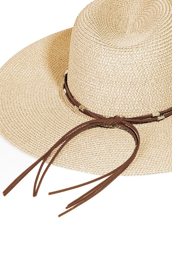 Fame Rope Strap Wide Brim Weave Hat Womens Hats   