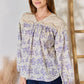 Hailey & Co Full Size Lace Detail Printed Blouse Long Sleeve Blouse   