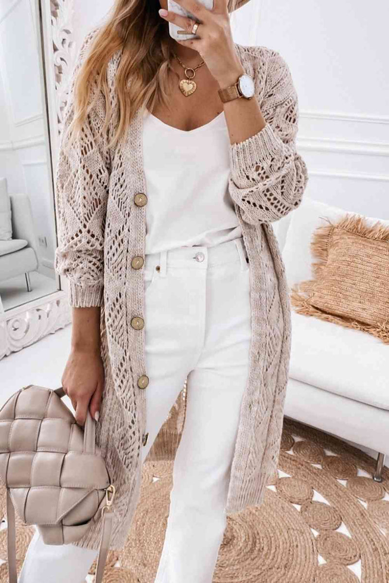 V-Neck Long Sleeve Cardigan Cardigan Dust Storm S 