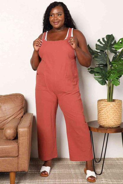 Double Take Wide Leg Overalls with Front Pockets Womens Overalls Red Orange S 