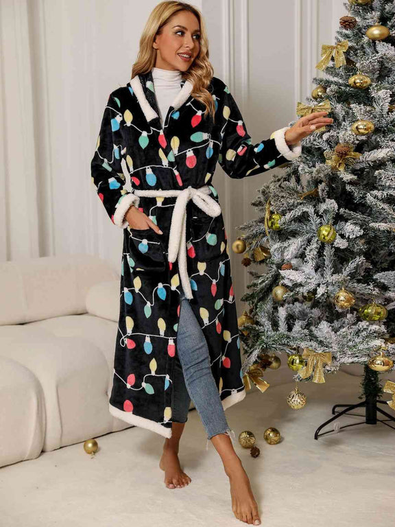 Tie Waist Hooded Robe Robe   