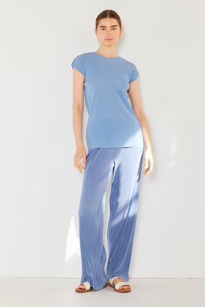 Marina West Swim Rib Pleated Elastic-Waist Wide Leg Pants    