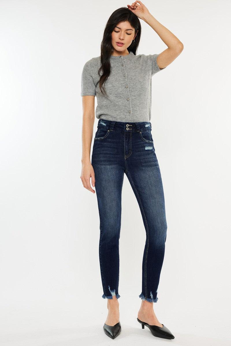 Kancan Full Size Cat's Whiskers Raw Hem High Waist Jeans - Three Mad Hatters Mercantile 