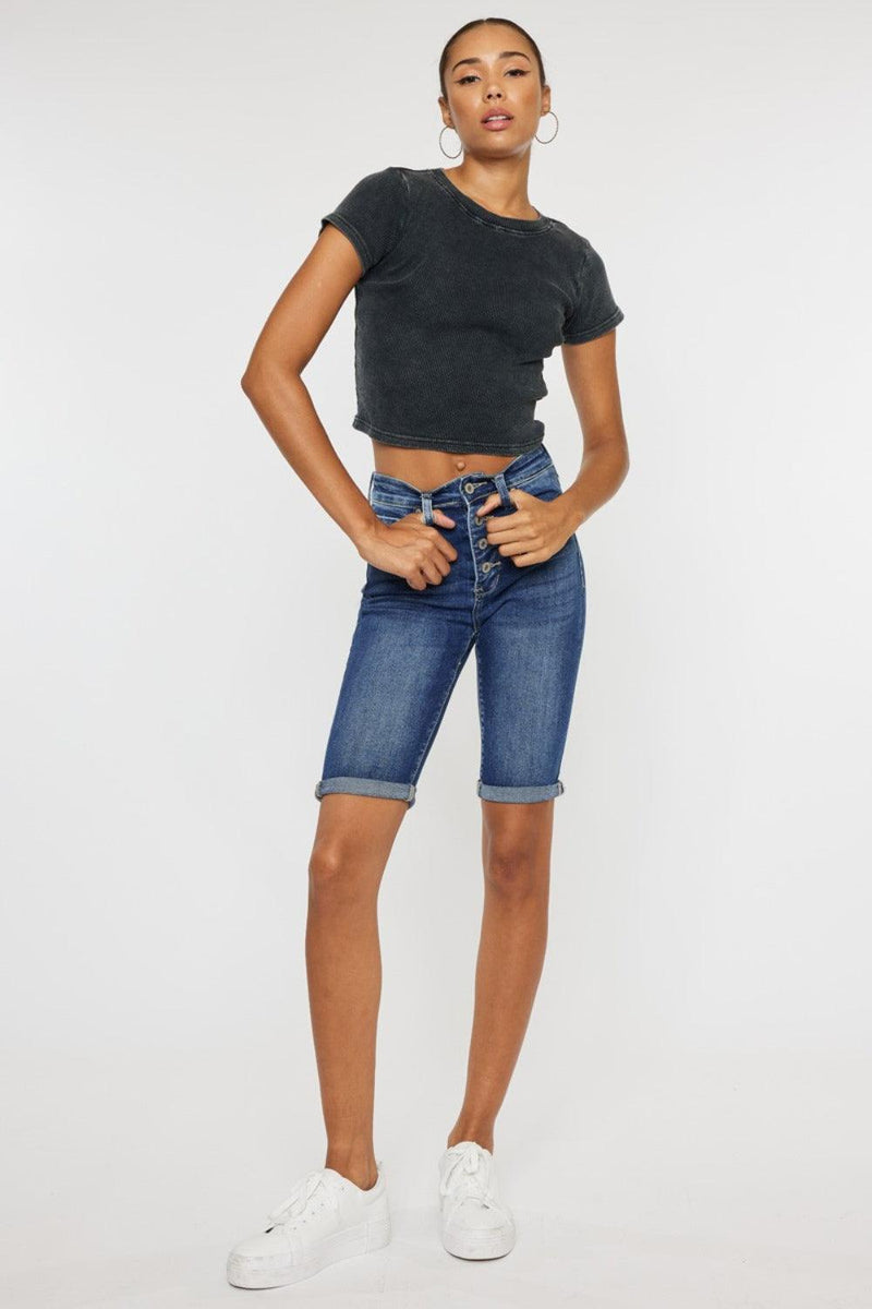 Kancan Full Size Cat's Whiskers Button Fly Denim Shorts - Three Mad Hatters Mercantile 