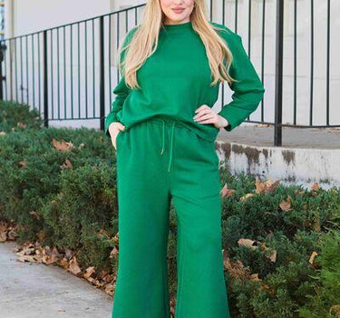 Double Take Full Size Textured Long Sleeve Top and Drawstring Pants Set