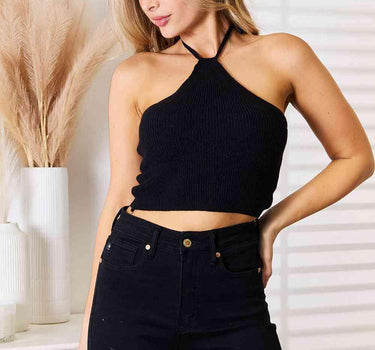 Basic Bae Halter Neck Ribbed Cropped Knit Top