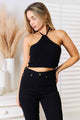 Basic Bae Halter Neck Ribbed Cropped Knit Top tank tops Black S 