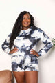 Double Take Tie-Dye Round Neck Top and Shorts Lounge Set Womens Lounge Set Charcoal S 