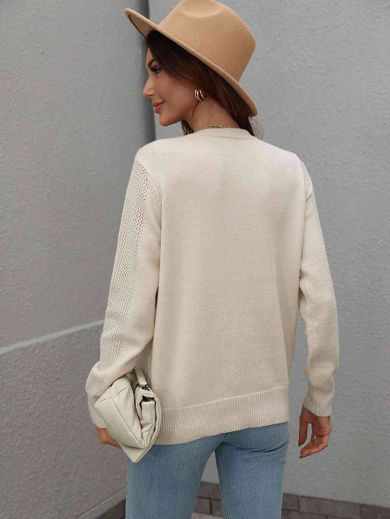 Double Take Fringe Detail Ribbed Trim Sweater Sweater   