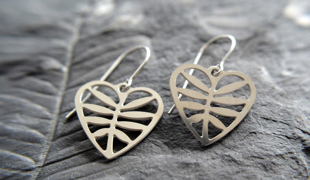 Leafy Heart Earrings in stainless steel - Three Mad Hatters Mercantile 