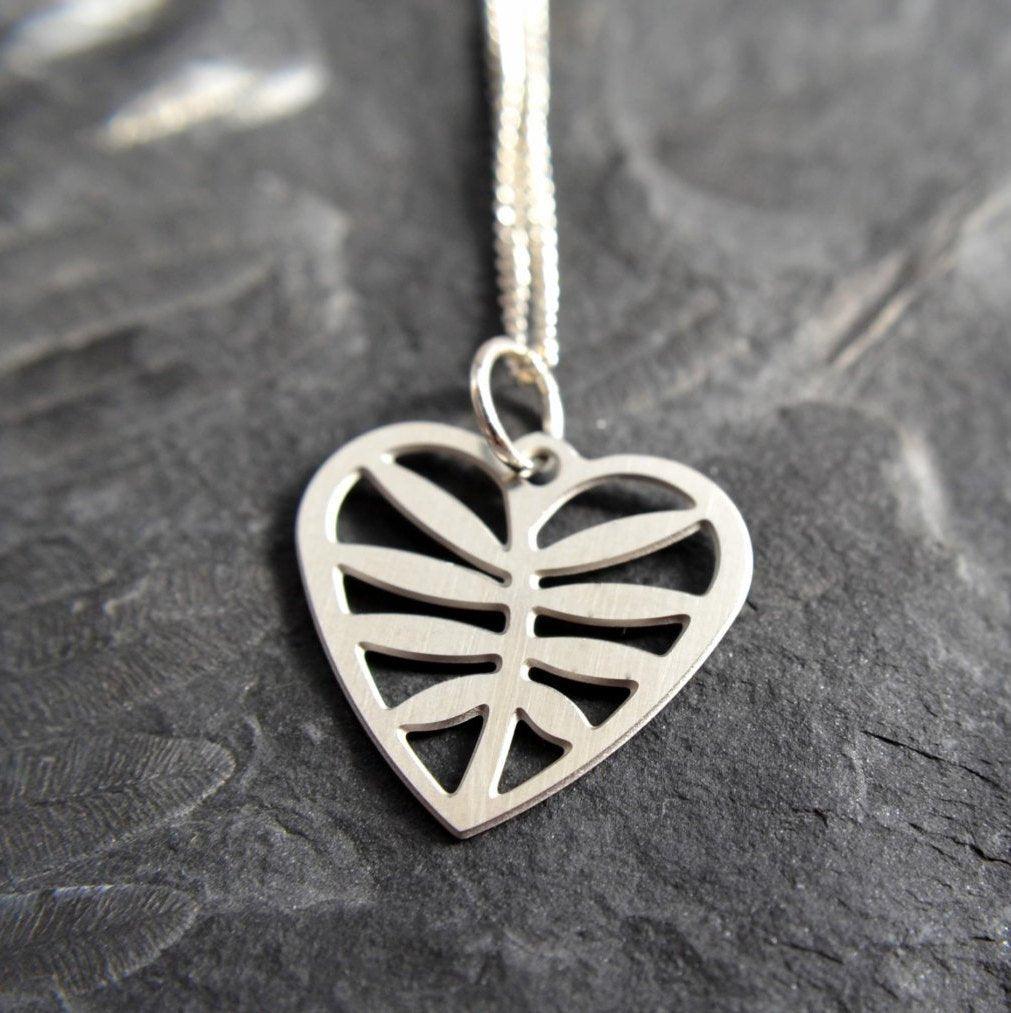 Leafy Heart Pendant in stainless steel on silver chain - Three Mad Hatters Mercantile 