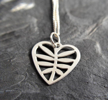 Leafy Heart Pendant in stainless steel on silver chain