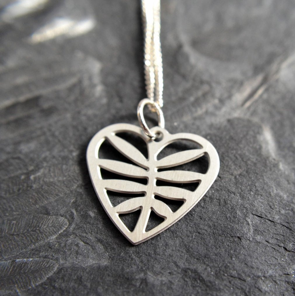 Leafy Heart Pendant in stainless steel on silver chain Necklace   